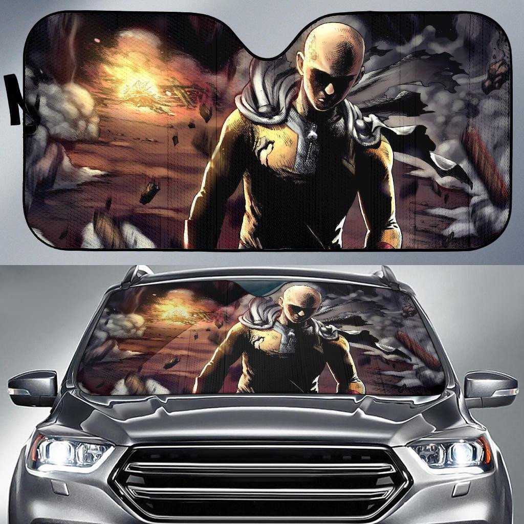 One Punch Man Windshield Shade One Punch Man Saitama Walks Away Car Sun Shade One Punch Man Car Sun Shade