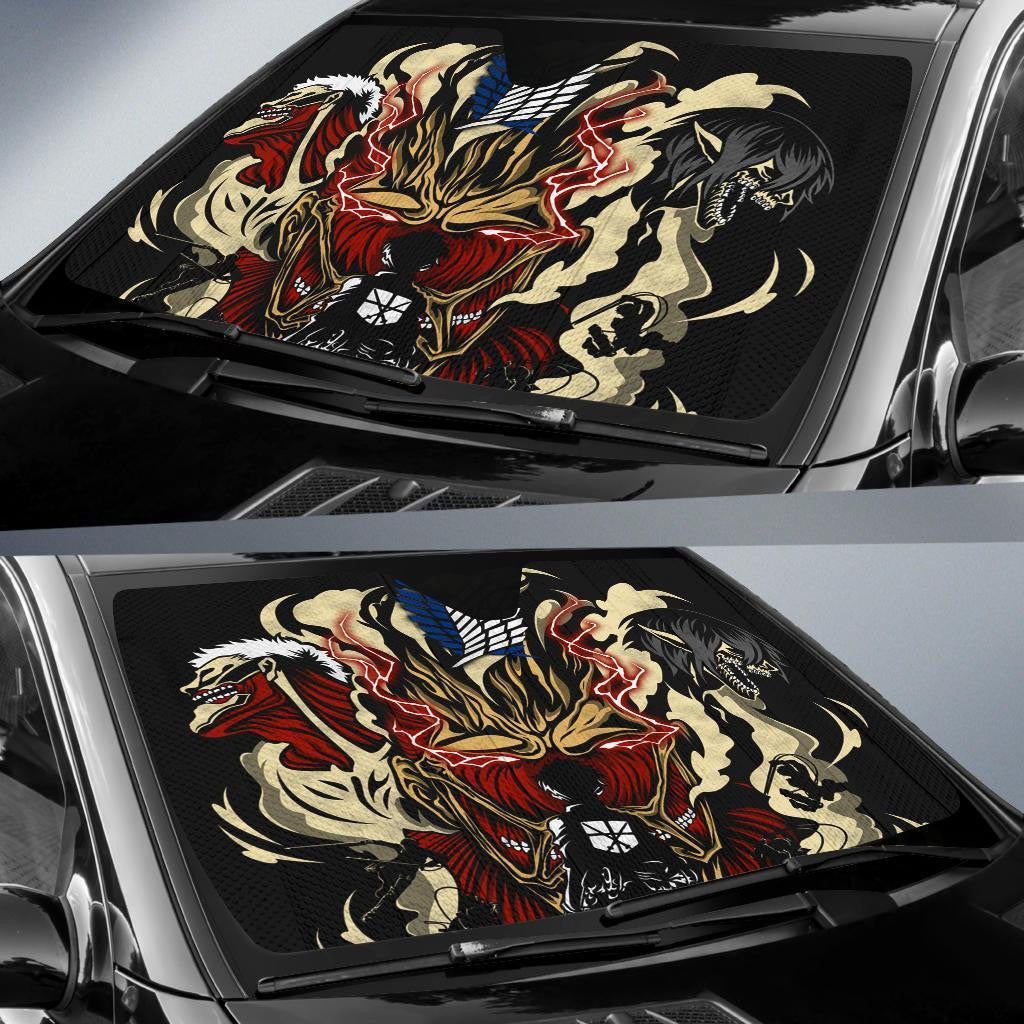  Attack On Titan Windshield Shade Levi Against Titans Art Car Sun Shade Attack On Titan Car Shade