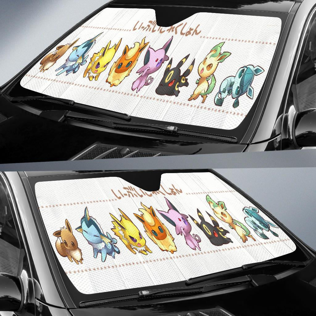 Pokemon Windshield Shade Eevee All Types Chibi Cute Car Sun Shade Pokemon Car Sun Shade