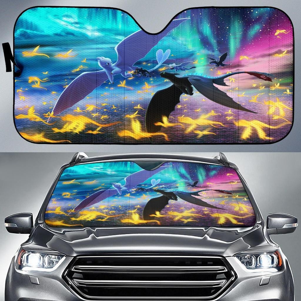  HTTYD DN Windshield Shade Light And Night Fury Family Car Sun Shade HTTYD DN Car Sun Shade