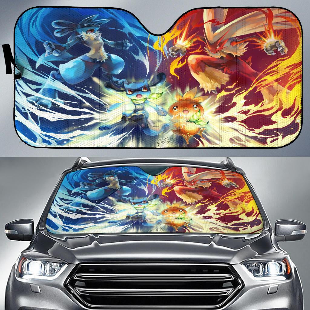 Pokemon Windshield Shade Pokemon Fight Orange Blue Car Sun Shade Pokemon Car Sun Shade