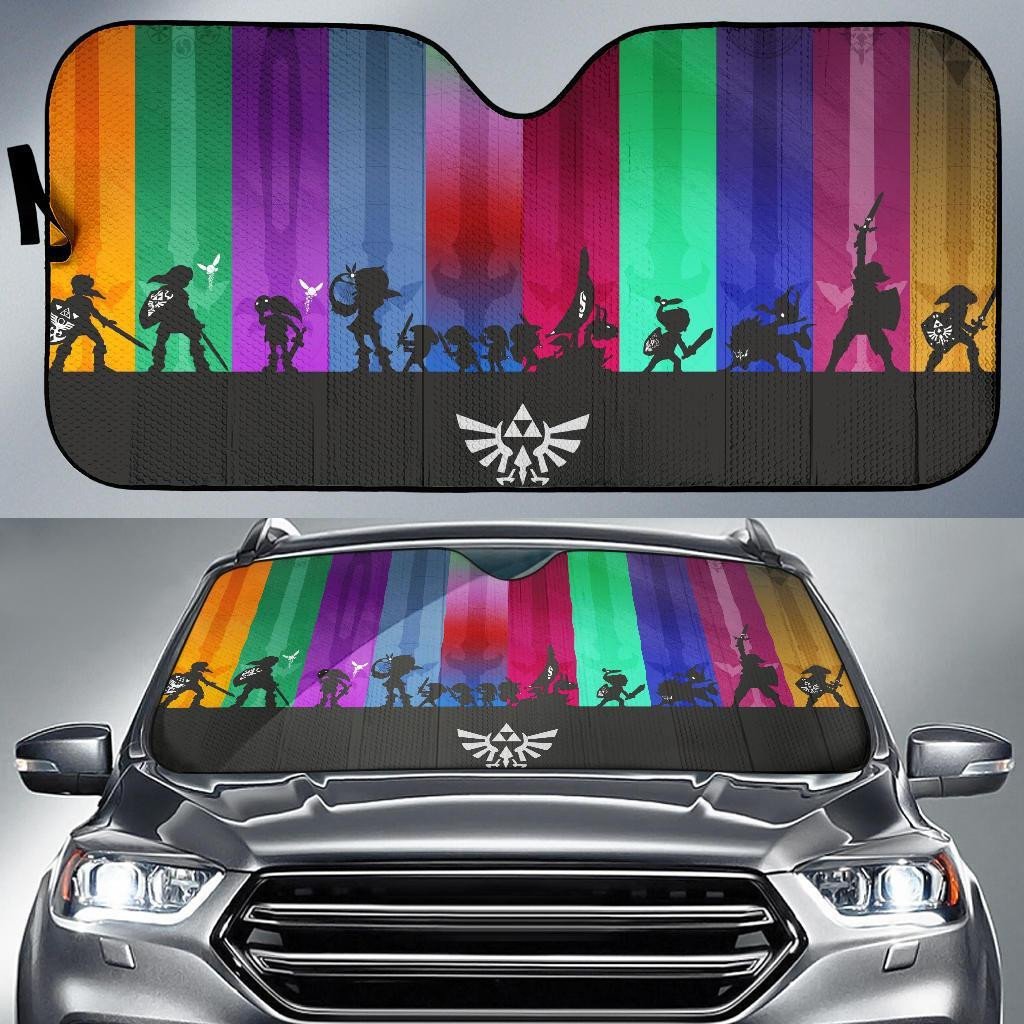 LOZ Windshield Shade Legend of Zelda Colorful Silhouette Car Sun Shade LOZ Car Sun Shade