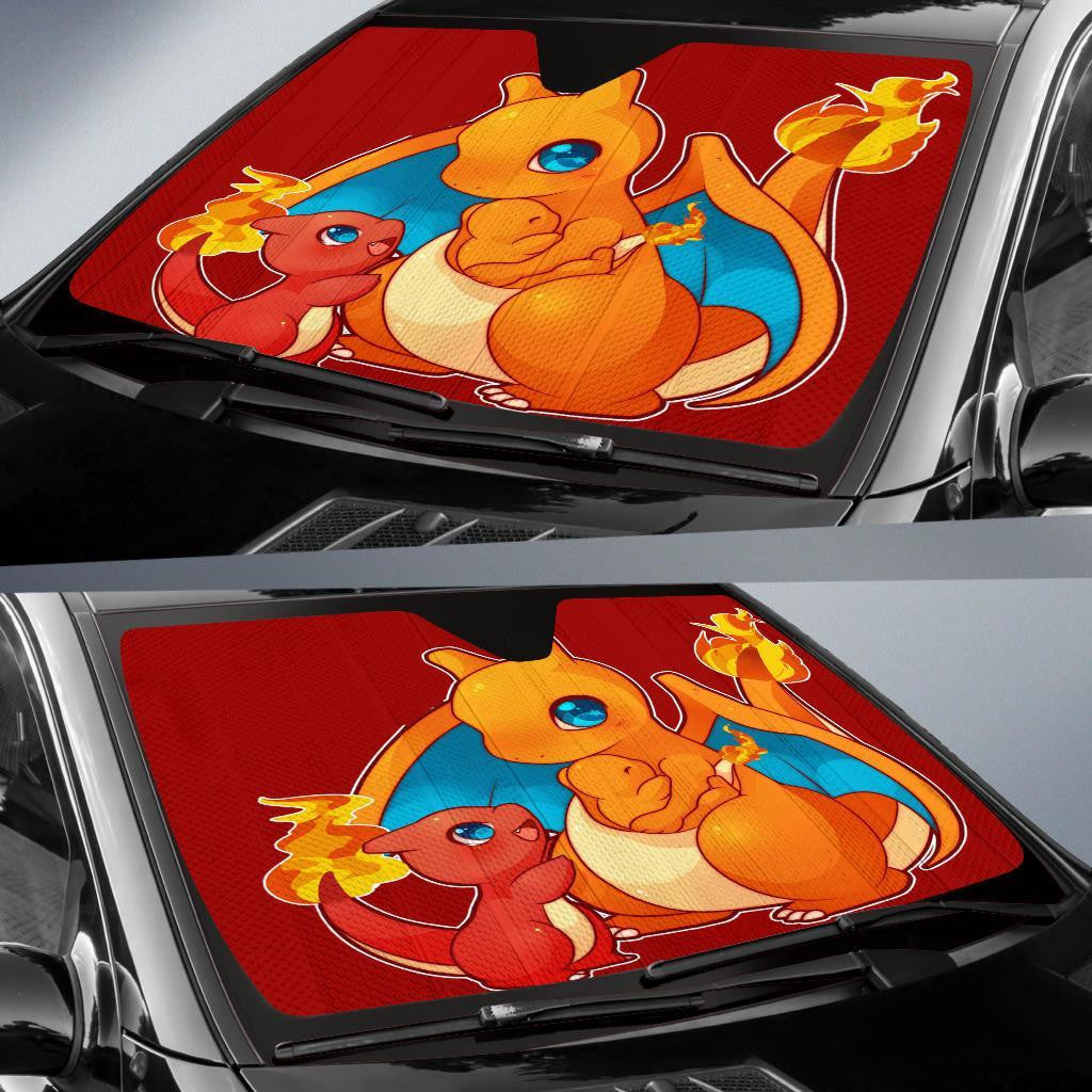 Pokemon Windshield Shade  Fire Family Charmander Car Sun Shade Pokemon Car Sun Shade