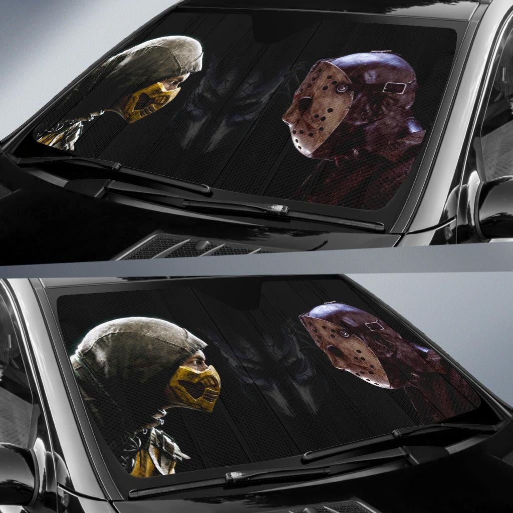 Horror Motal Combat Windshield Shade Scorpion Vs Jason Car Sun Shade Horror Motal Combat Car Sun Shade