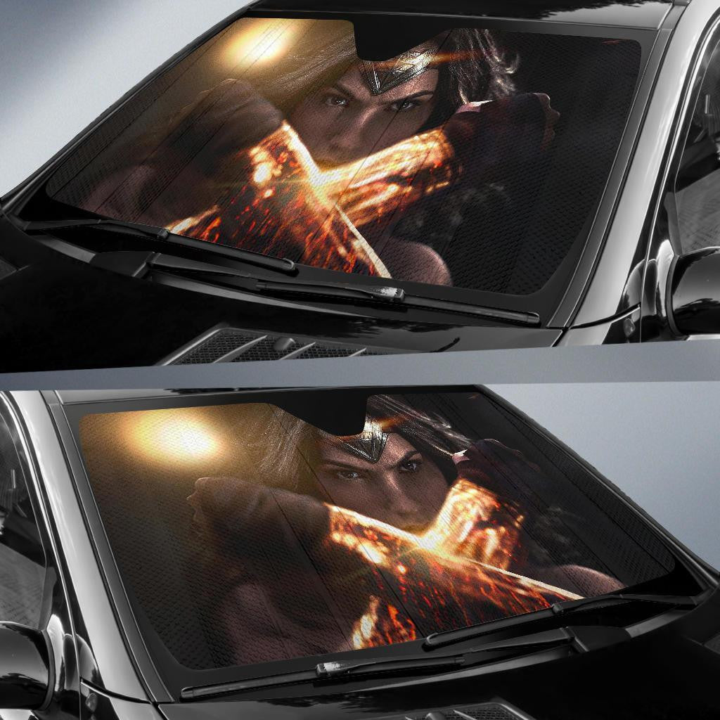  DC Wonder Woman Windshield Shade DC Wonder Woman X Fighting Pose Car Sun Shade DC Wonder Woman Car Sun Shade