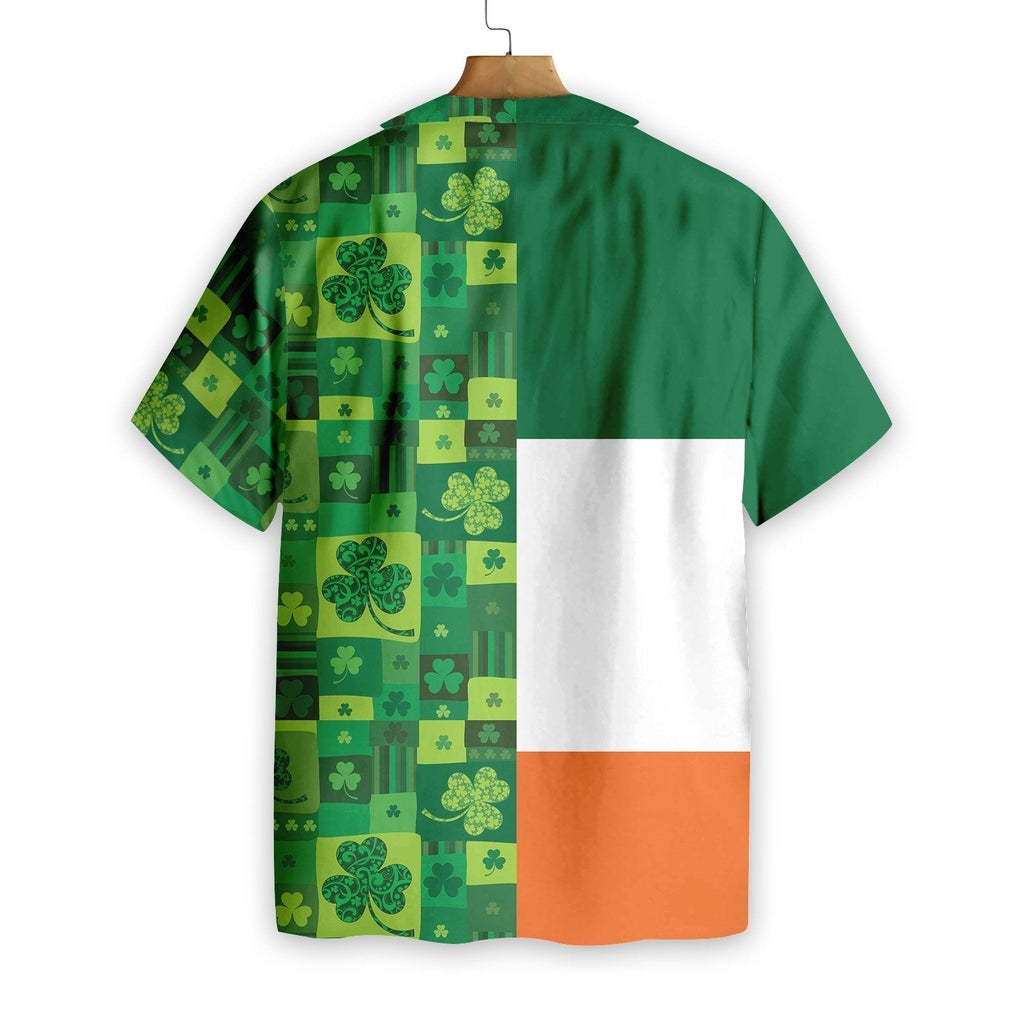 Gifury St Patrick's Day Hawaii Shirt Ireland Flag Four Leaf Clover Pattern Aloha Shirt St Patrick's Day Hawaiian Shirt 2023