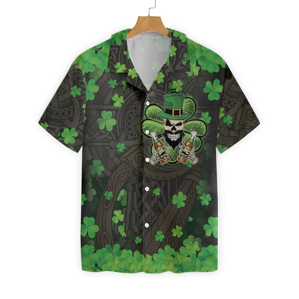 Gifury St Patrick's Day Hawaii Shirt Skull Holding Beer Aloha Shirt St Patrick's Day Hawaiian Shirt 2023