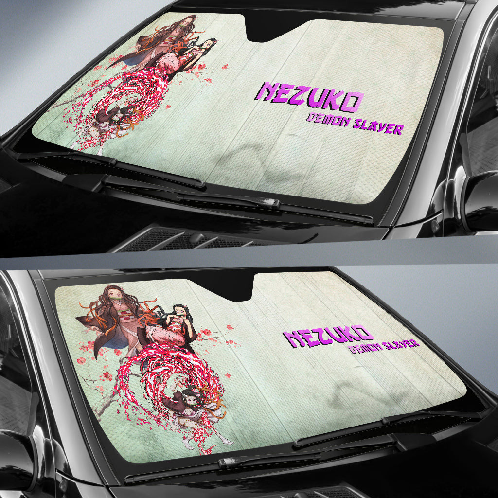  Demon Slayer Windshield Shade Nezuko Blood Power Fighting Car Sun Shade Demon Slayer Car Sun Shade