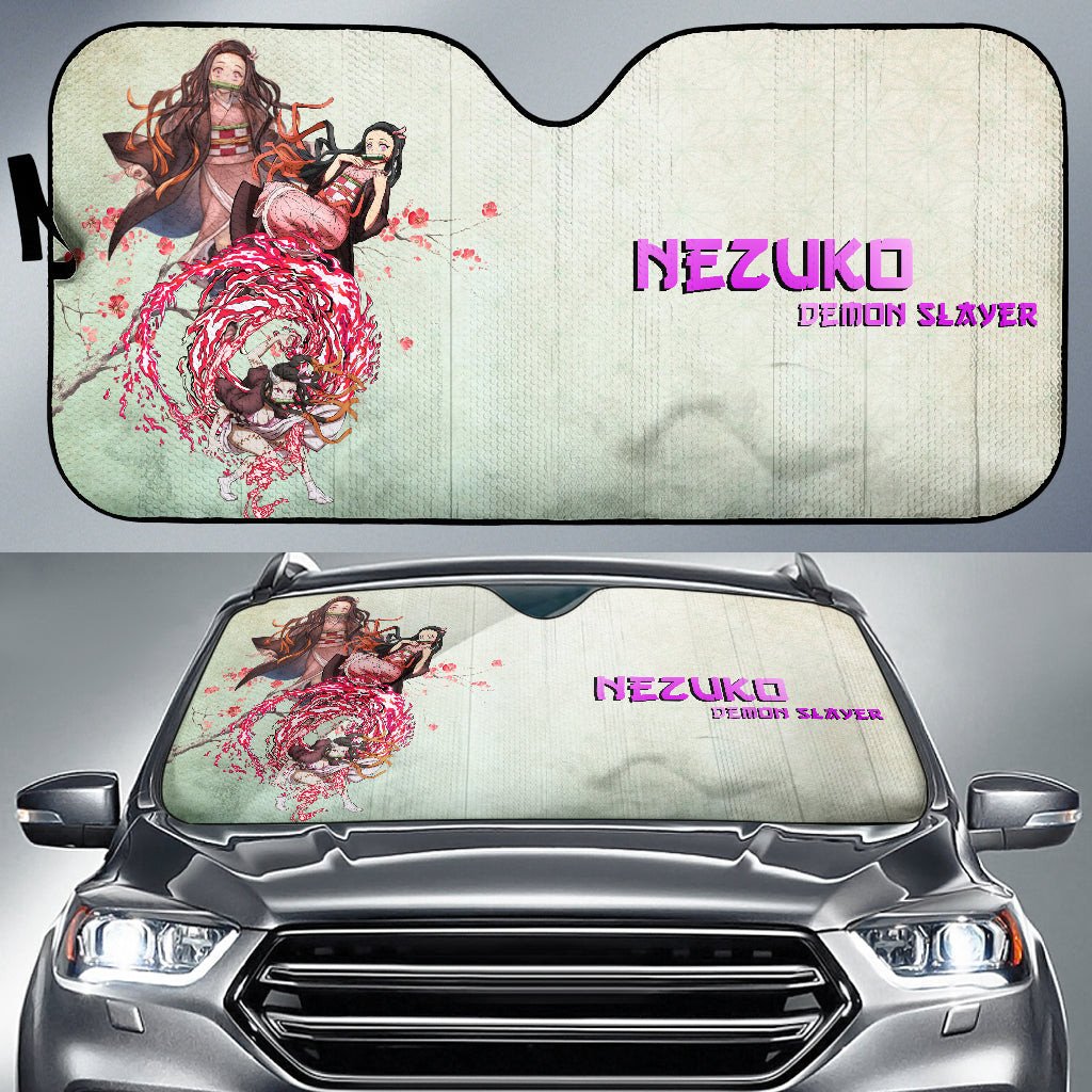  Demon Slayer Windshield Shade Nezuko Blood Power Fighting Car Sun Shade Demon Slayer Car Sun Shade