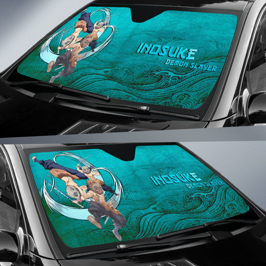  Demon Slayer Windshield Shade Inosuke Power Fighting Blue Car Sun Shade Demon Slayer Car Sun Shade