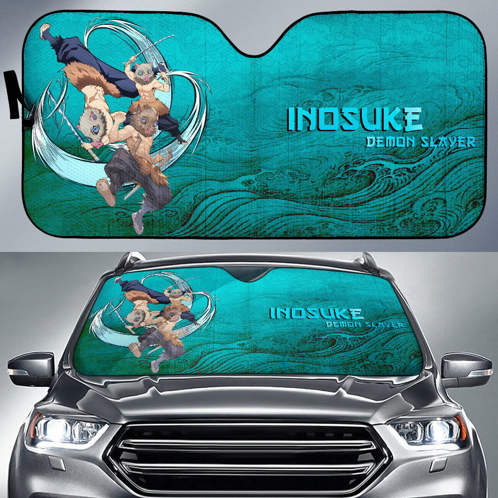  Demon Slayer Windshield Shade Inosuke Power Fighting Blue Car Sun Shade Demon Slayer Car Sun Shade