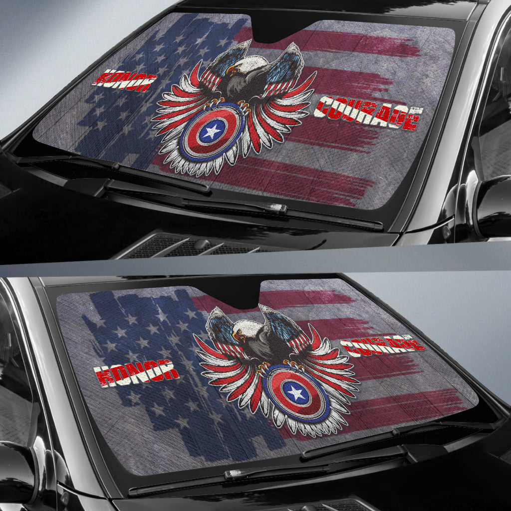 4th Of July Windshield Shade Eagle On US Shield Honor Courage Car Sun Shade Independence Day Car Sun Shade Veteran Car Sun Shade