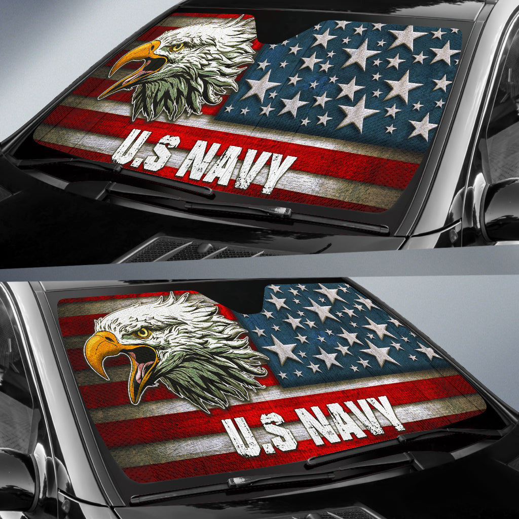 4th Of July Windshield Shade US Navy Eagle On American Flag Car Sun Shade Independence Day Car Sun Shade Veteran Car Sun Shade