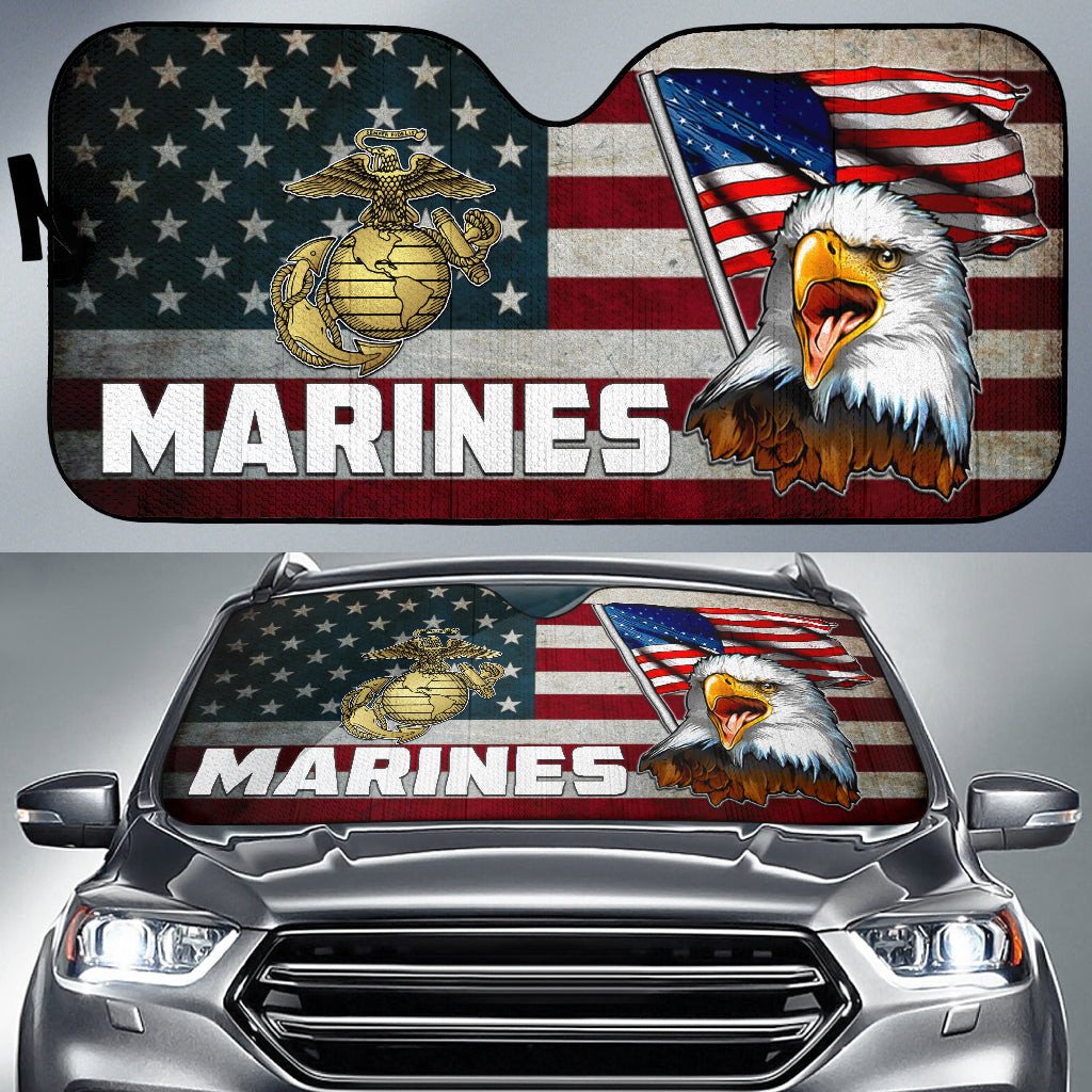 4th Of July Windshield Shade Bald Eagle Marines US Flag Car Sun Shade Independence Day Car Sun Shade