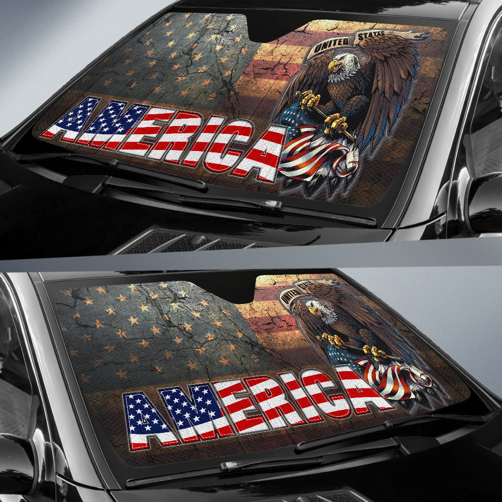4th Of July Windshield Shade Bald Eagle Broken US Flag Car Sun Shade Independence Day Car Sun Shade