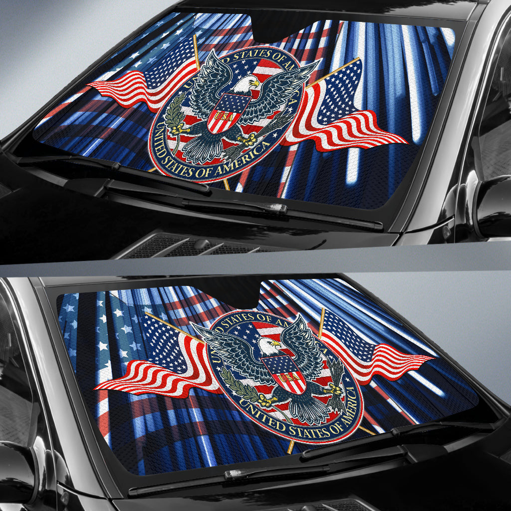 4th Of July Windshield Shade Bald Eagle USA Symbol Glory Flag Car Sun Shade Independence Day Car Sun Shade Veteran Car Sun Shade