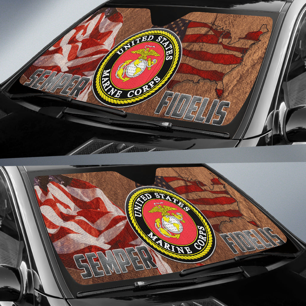 4th Of July Windshield Shade US Marine Corps Semper Fidelis Car Sun Shade Independence Day Car Sun Shade Veteran Car Sun Shade
