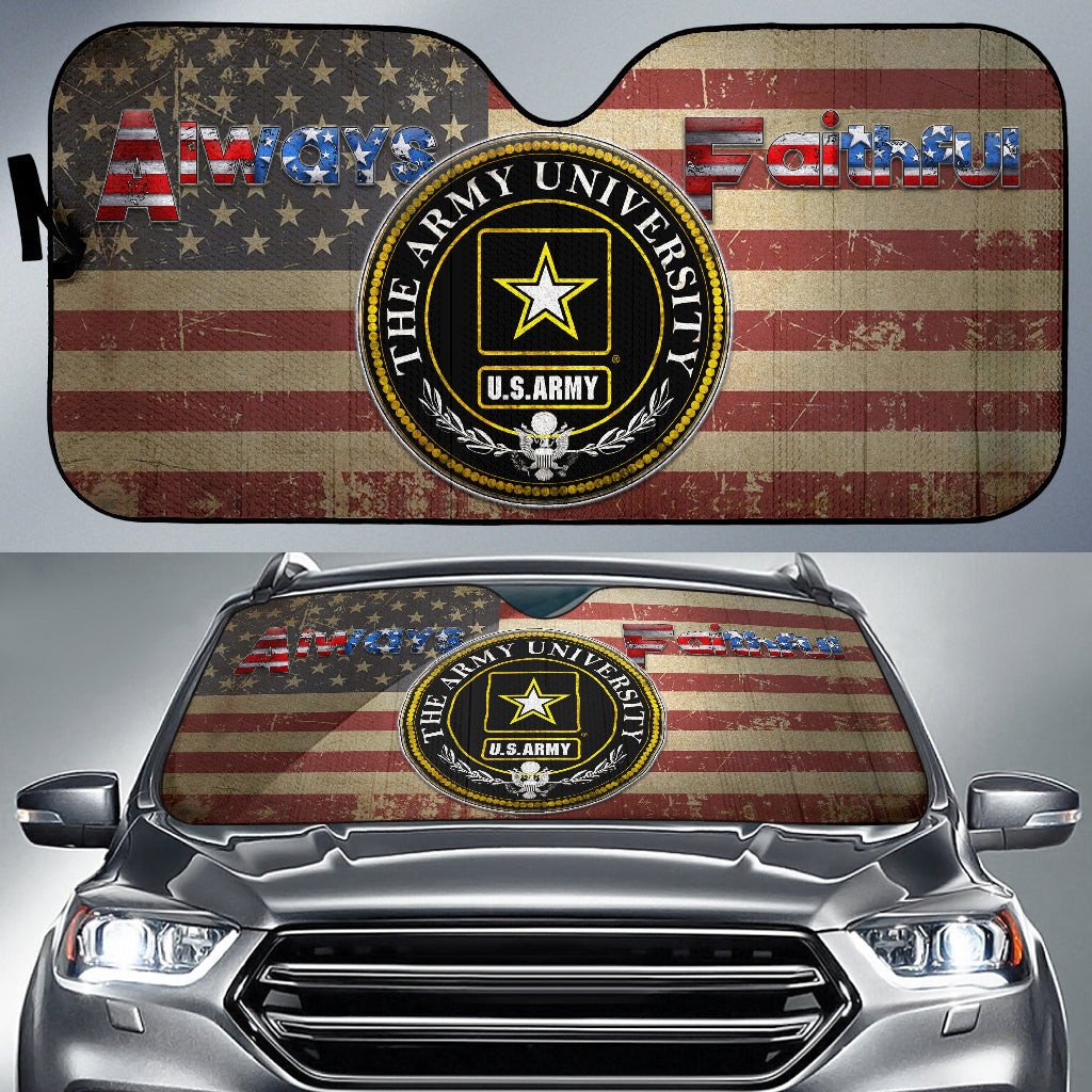 4th Of July Windshield Shade Always Faithful US Flag Car Sun Shade Independence Day Car Sun Shade Veteran Car Sun Shade