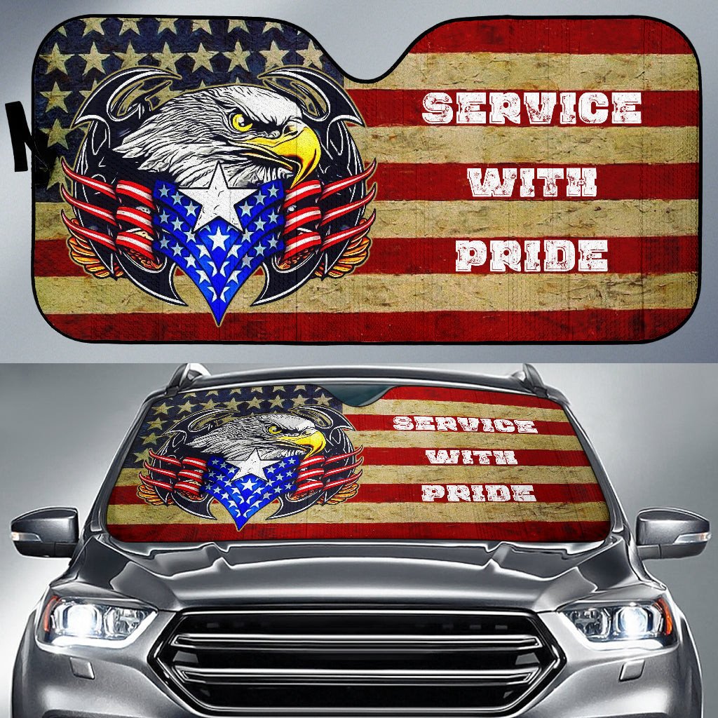 4th Of July Windshield Shade Service With Pride US Flag Car Sun Shade Independence Day Car Sun Shade Veteran Car Sun Shade