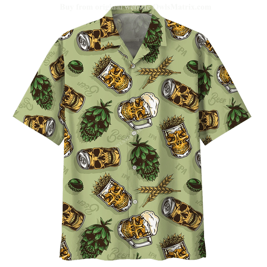 Gifury Beer Hawaiian Shirt Beer Skull Cups Wheats And Hops  Hawaii Shirt Beer Aloha Shirt 2022