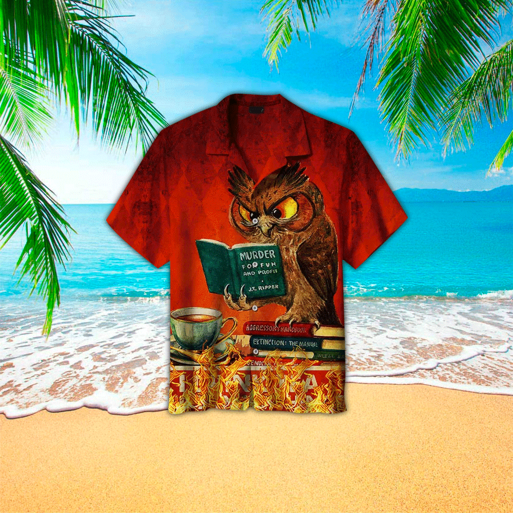 Gifury Book Hawaiian Shirt Owls Reading Book Red Aloha Shirt Book Hawaii Shirt 2022