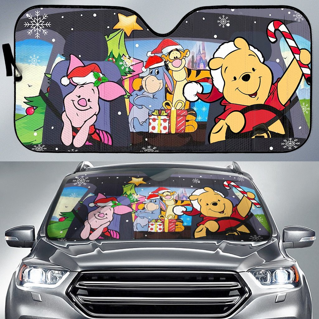  DN Car Sun Shade Pooh And Friends Christmas Celebration Windshield Sun Shade