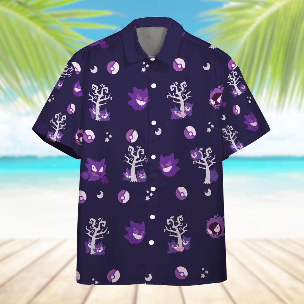  Pokemon Hawaiian Shirt Gengar Evolution Purple Hawaii Shirt Pokemon Aloha Shirt 