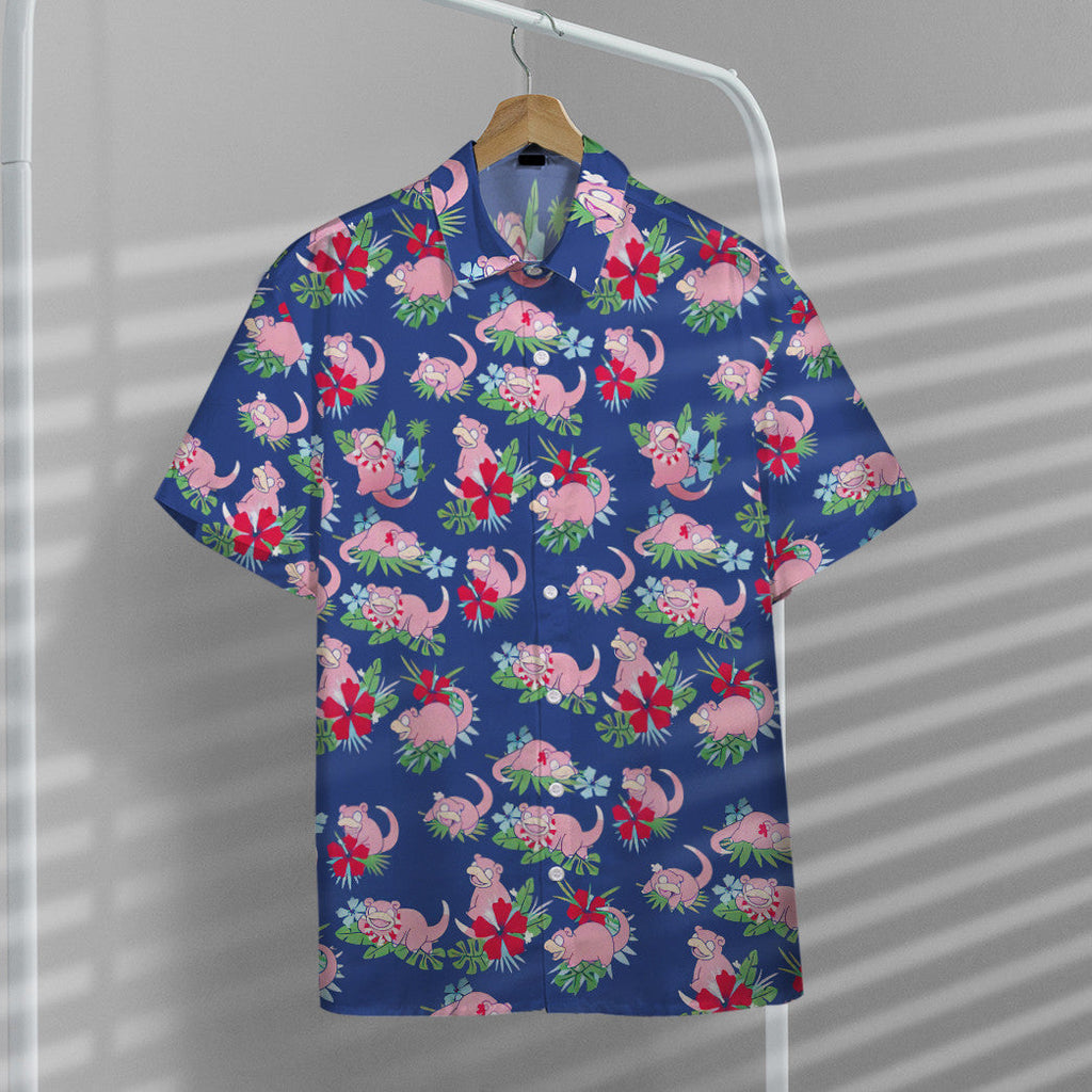  Pokemon Hawaiian Shirt Tropical Slowpoke Pink Blue Hawaii Shirt Pokemon Aloha Shirt 