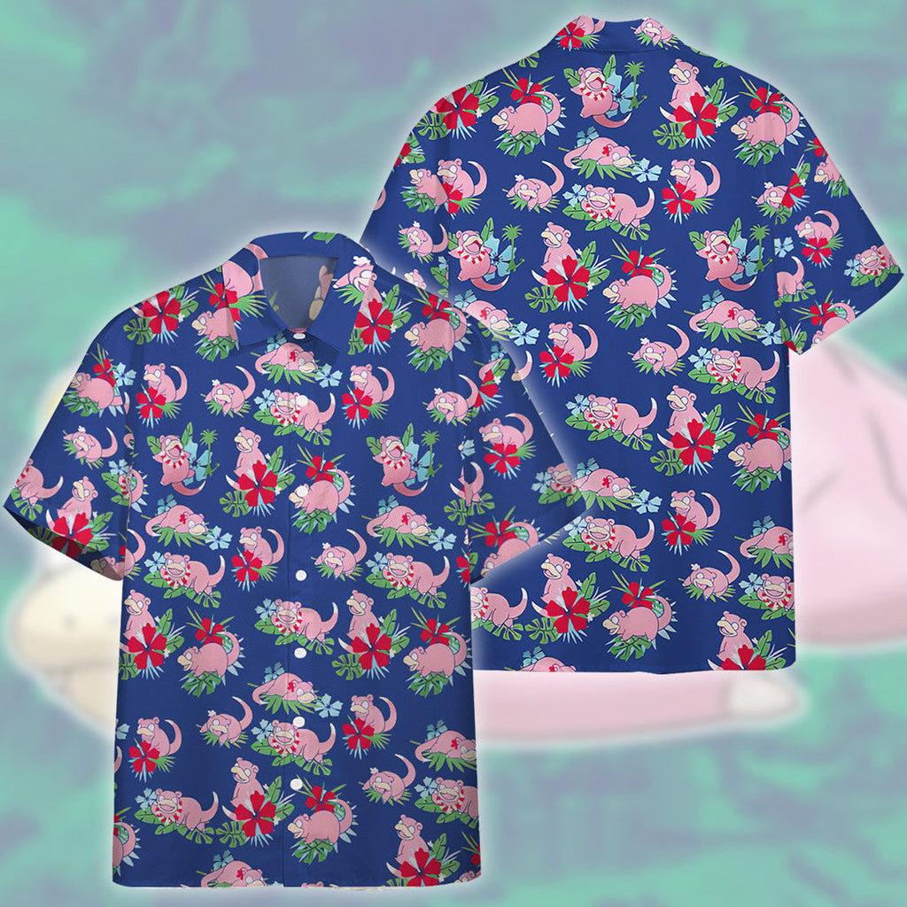  Pokemon Hawaiian Shirt Tropical Slowpoke Pink Blue Hawaii Shirt Pokemon Aloha Shirt 