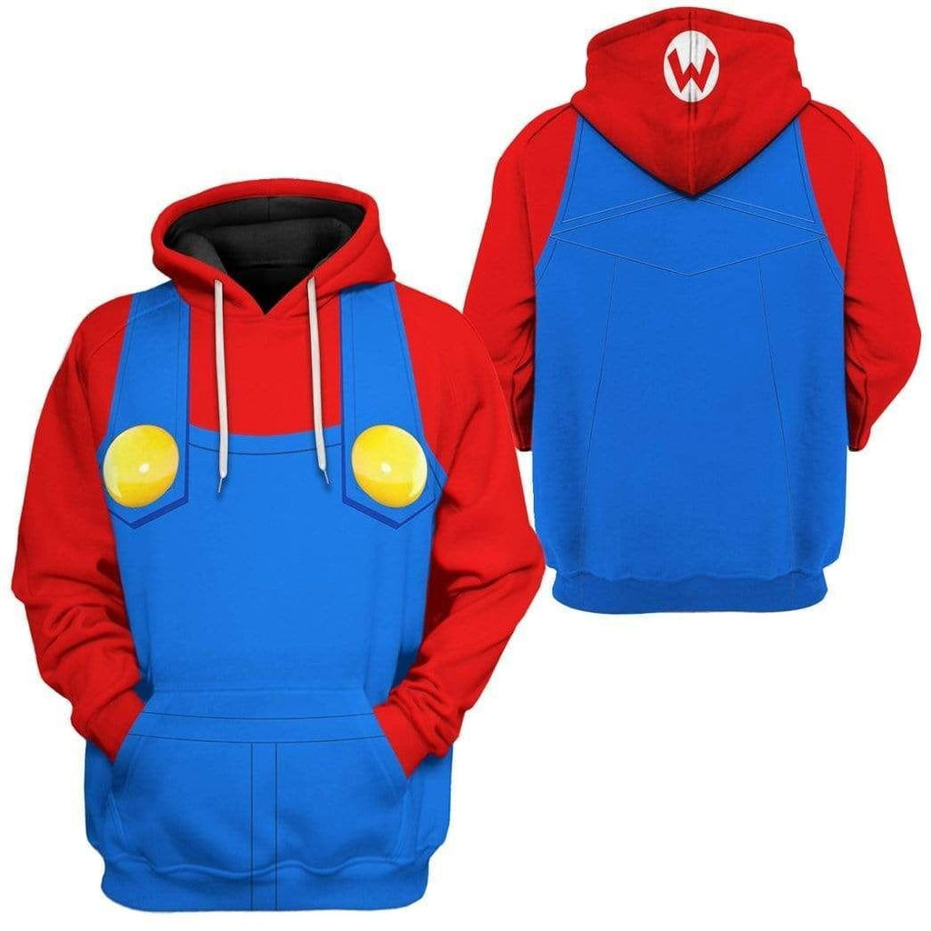 Super Mario Costume Hoodie Game Character Mario Costume Hoodie Red Blue Unisex Adults