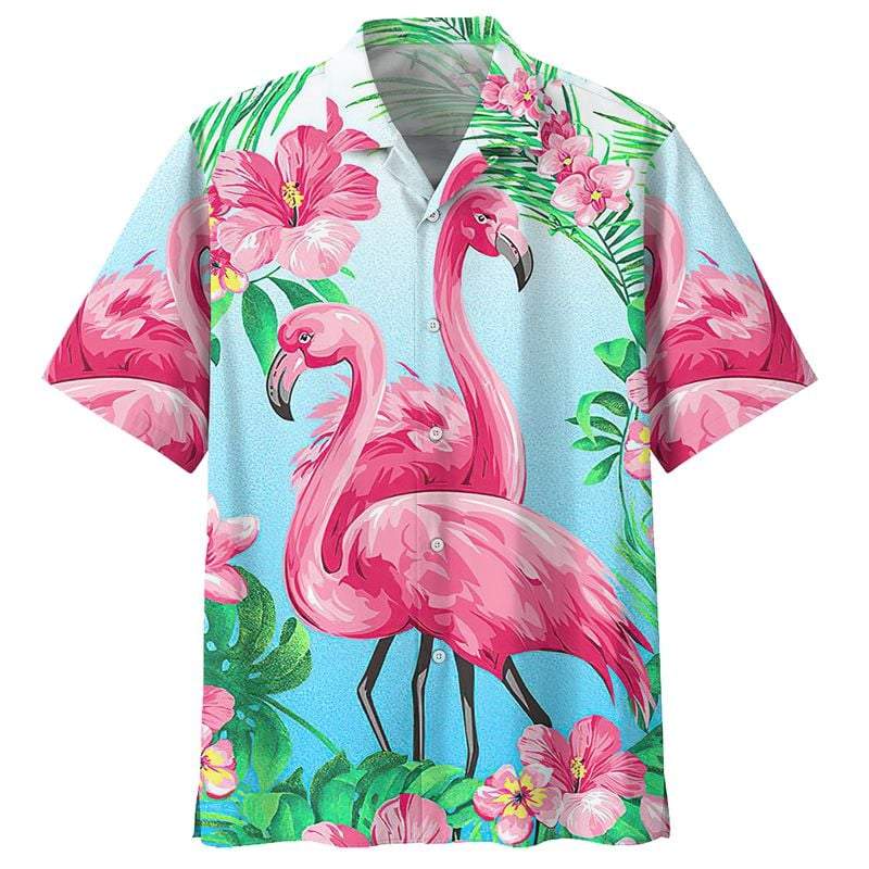 Gifury Flamingo Hawaii Shirt Couple Flamingo Flower Hawaiian Shirt Flamingo Aloha Shirt 2022