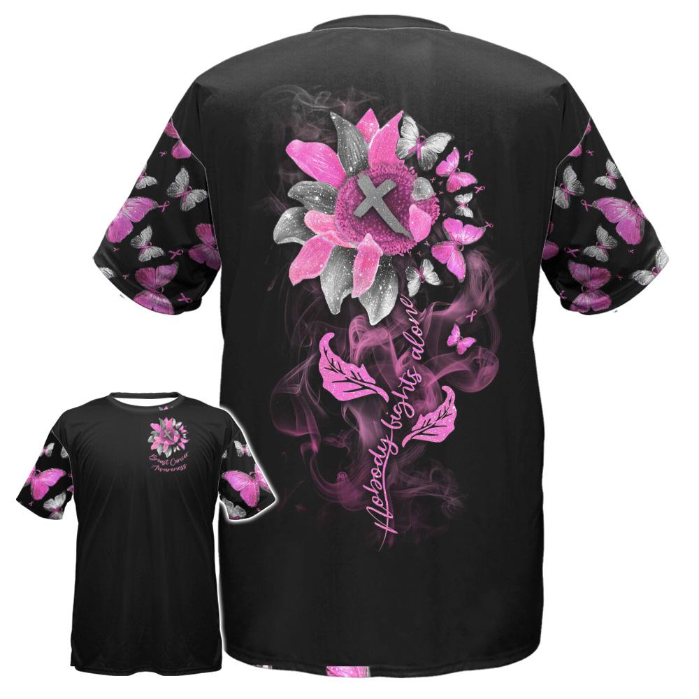 Gifury Breast Cancer T-shirt Breast Cancer Awareness Nobody Fights Alone Sunflower Smoke Black Pink Hoodie Breast Cancer Hoodie 2022