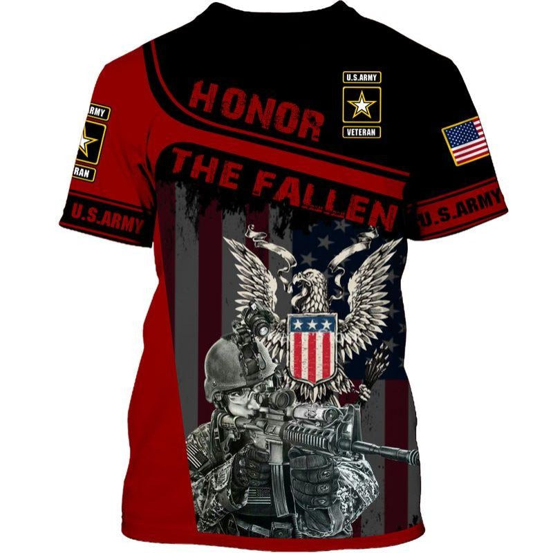 U.S Army Veteran Hoodie Military 3D Shirt Red Black Honor The Fallen Soldier Adult Full Print Hoodie