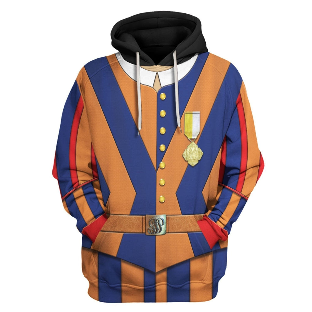Historical Hoodie Swiss Guard Uniform Costume 3d Blue Orange Hoodie Apparel Adult Full Size Full Print