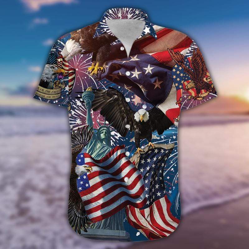 Patriot 4th Of July Hawaii Shirt American Flag Eagle Independence Day Celebration Hawaiian Aloha Shirt