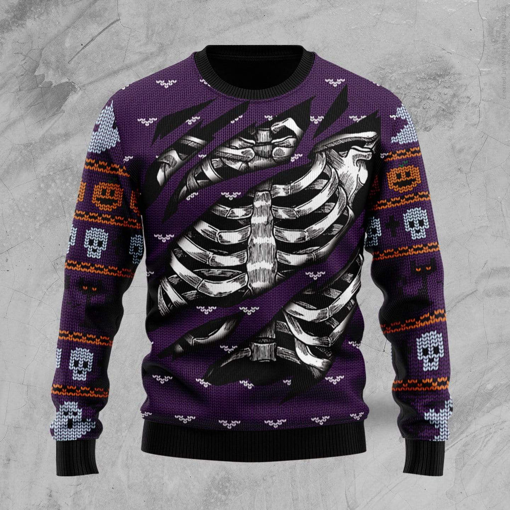 Gifury Halloween Sweater Skeleton Inside Purple Ugly Sweater Halloween Ugly Sweater 2022