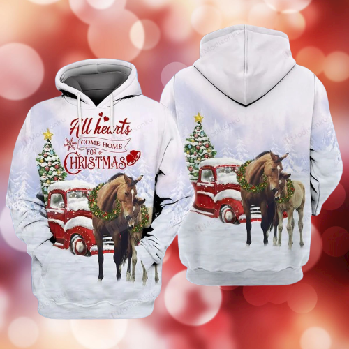 Horse Christmas Hoodie All Hearts Come Home For Christmas Horse White Hoodie