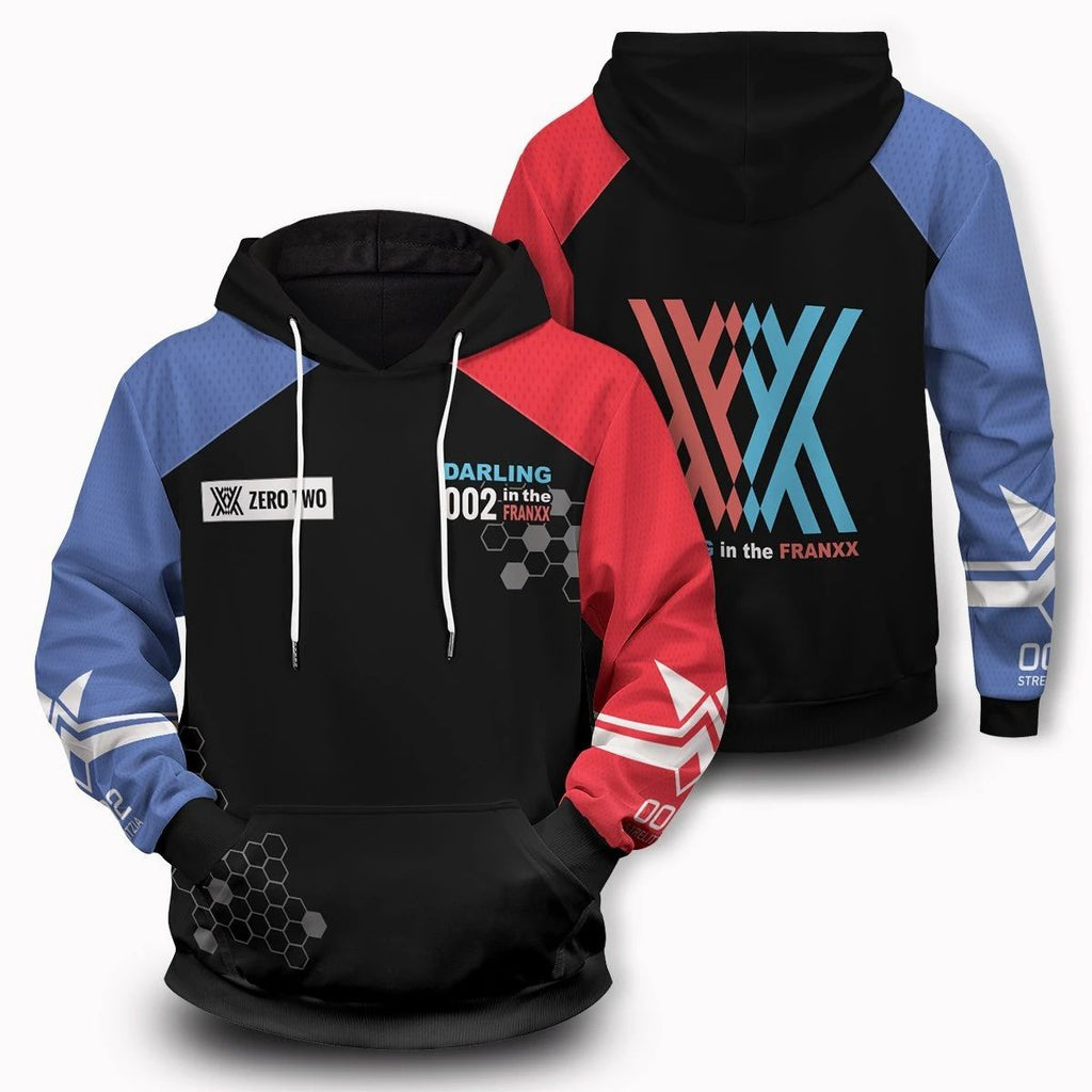  Darling In The Franxx Hoodie Darling In The Franxx Zero Two XX Bee Nest Pattern Black Hoodie Adult Unisex Anime Clothing