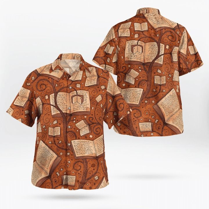 Gifury Book Hawaiian Shirt Tree Of Book Vintage Brown Aloha Shirt Book Hawaii Shirt 2022