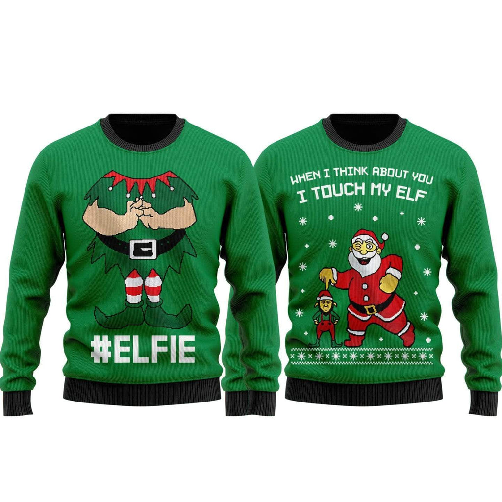Gifury Elf Ugly Christmas Sweater Elfie When I Think About You I Touch My Elf Green Sweater Elf Sweater 2022