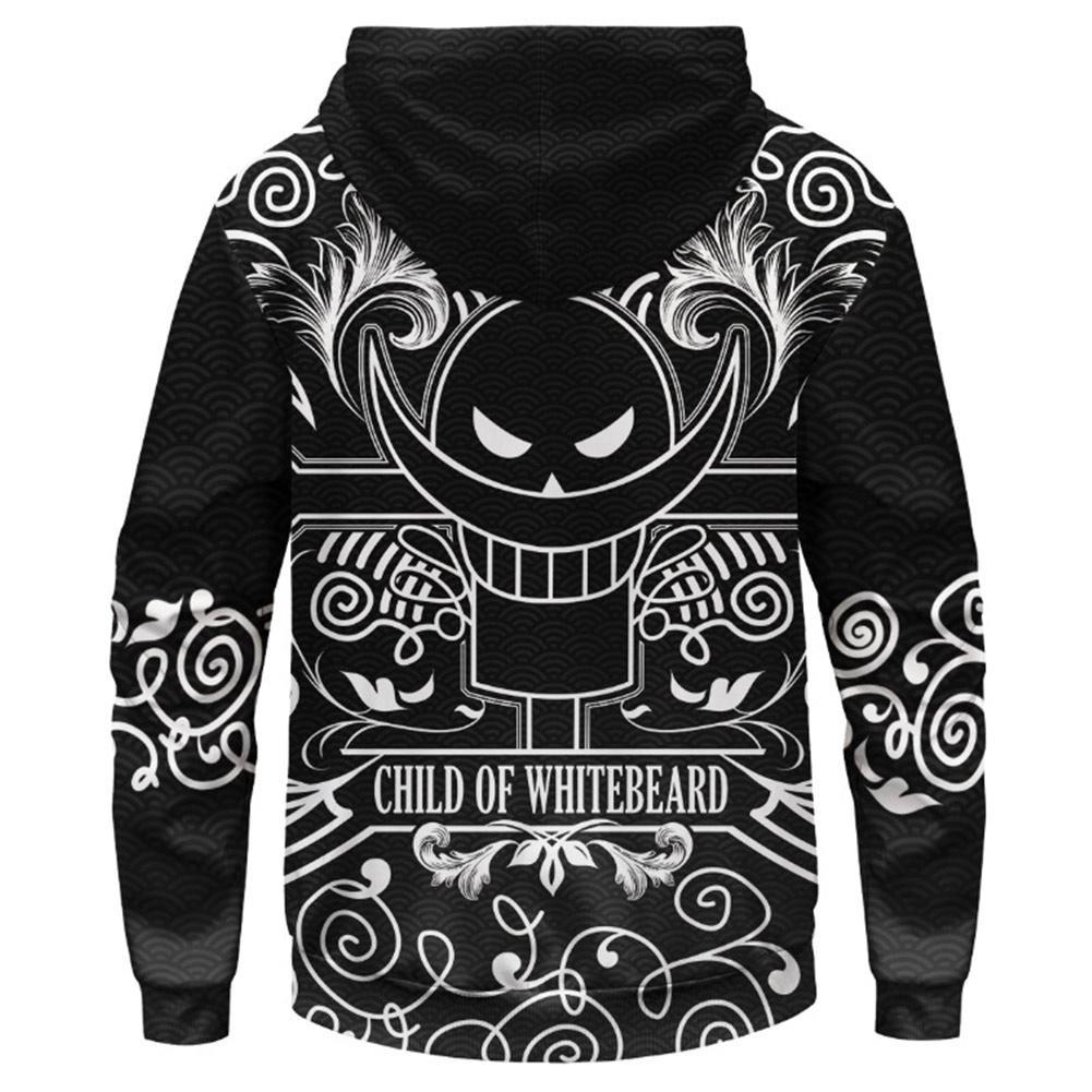  One Piece Hoodie Whitebeard Pirates Child Of Whitebeard Black White Hoodie One Piece Hoodie For Fan