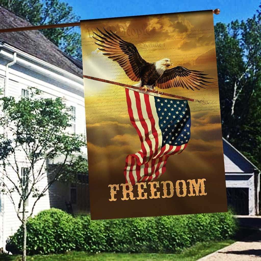 4th Of July Flags Eagle American Flag Freedom 3D Yellow House Flag Independence Day Celebration House Flag