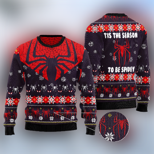 MV Christmas Ugly Sweater Spider Suit Christmas Tis The Season To Be Spidey Sweater