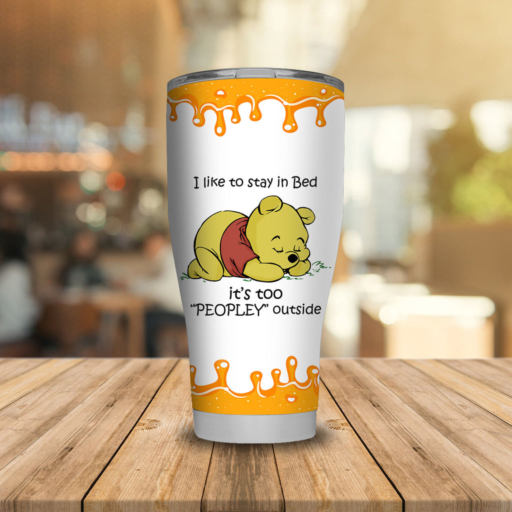 WTP Tumbler Pooh I Like To Stay In Bed Tumbler Cup Cute DN Travel Mug