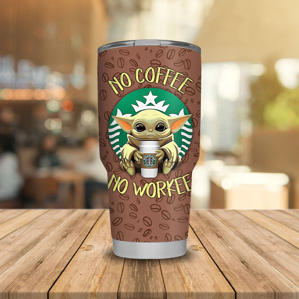  SW Coffee Tumbler Cup Baby Yoda No Coffee No Workee The Mandalorian Tumbler 20 oz 30 oz SW Brown Tumbler SW Coffee Tumblers 2026