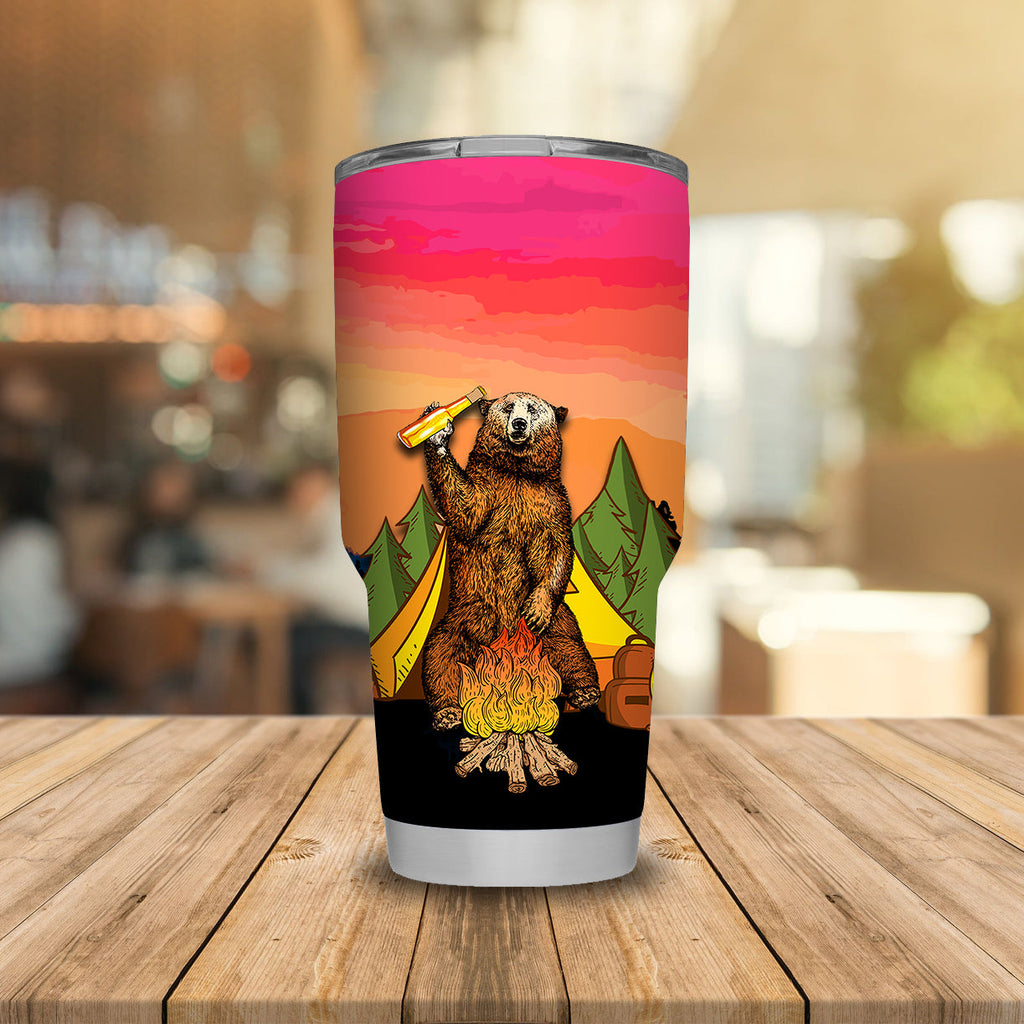 Camping Tumbler Camping Bear I Hate People Tumbler Cup Travel Mug