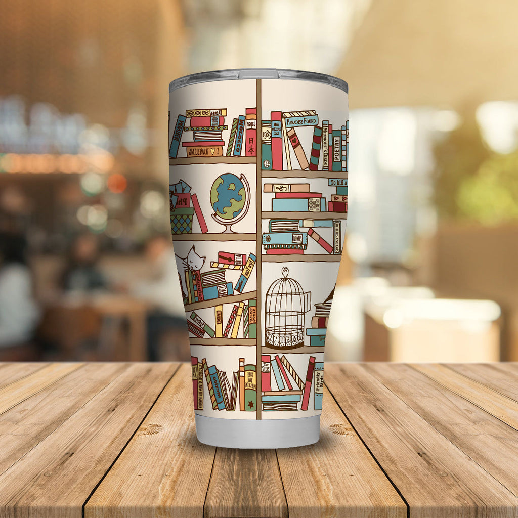 Gifury Book Tumbler Bookshelf Cat Tumbler Cup Books Travel Mug 2022