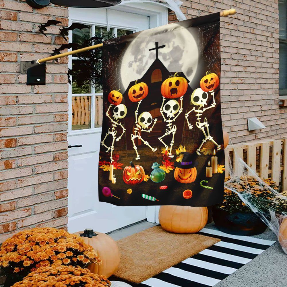 Gifury Halloween Flag Dancing Skeleton Pumpkin Halloween Night Flag Halloween House Flag 2022