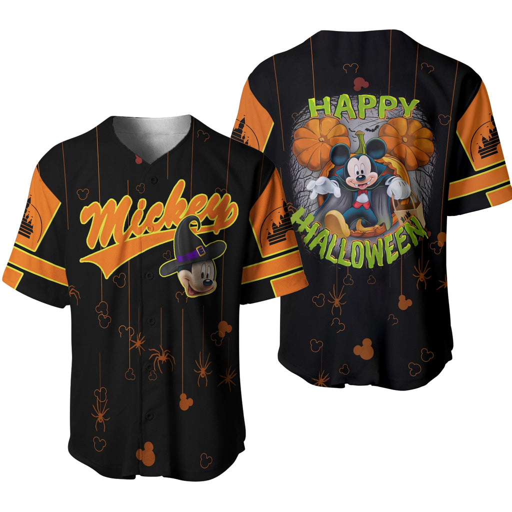 Mickey Jersey Disney Vampire Mickey Happy Halloween Black Orange Jersey Shirt Mickey Baseball Jersey Disney Baseball Jersey