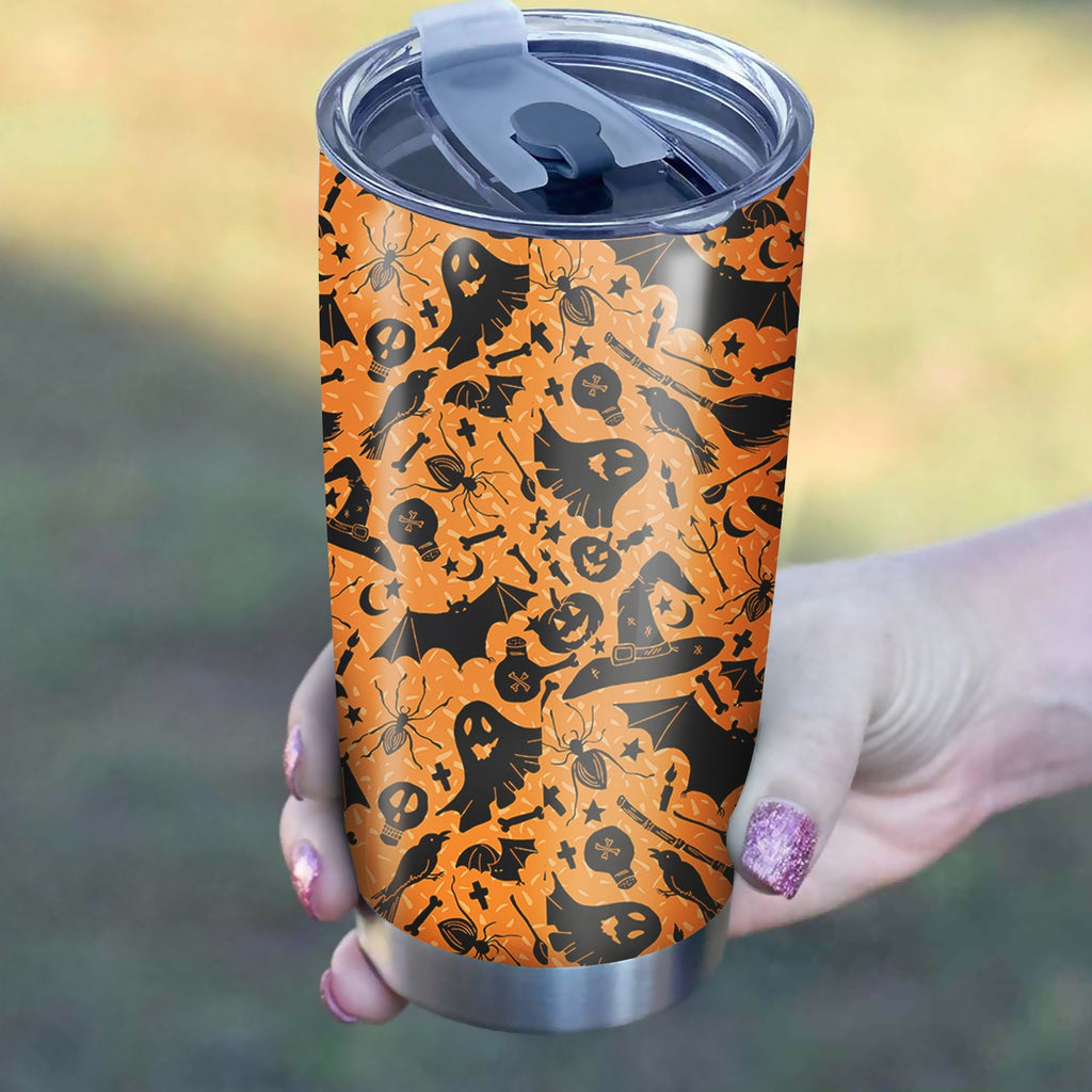 Gifury Halloween Tumbler Cup 20 Oz Halloween Ghost Bat Spider Pattern Orange Tumbler Halloween Travel Mug 2022